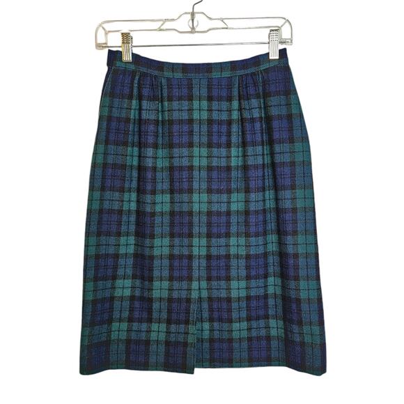 Vintage Petite Pendleton Authentic Black Watch Tartan Green Wool Plaid Skirt - Picture 2 of 4